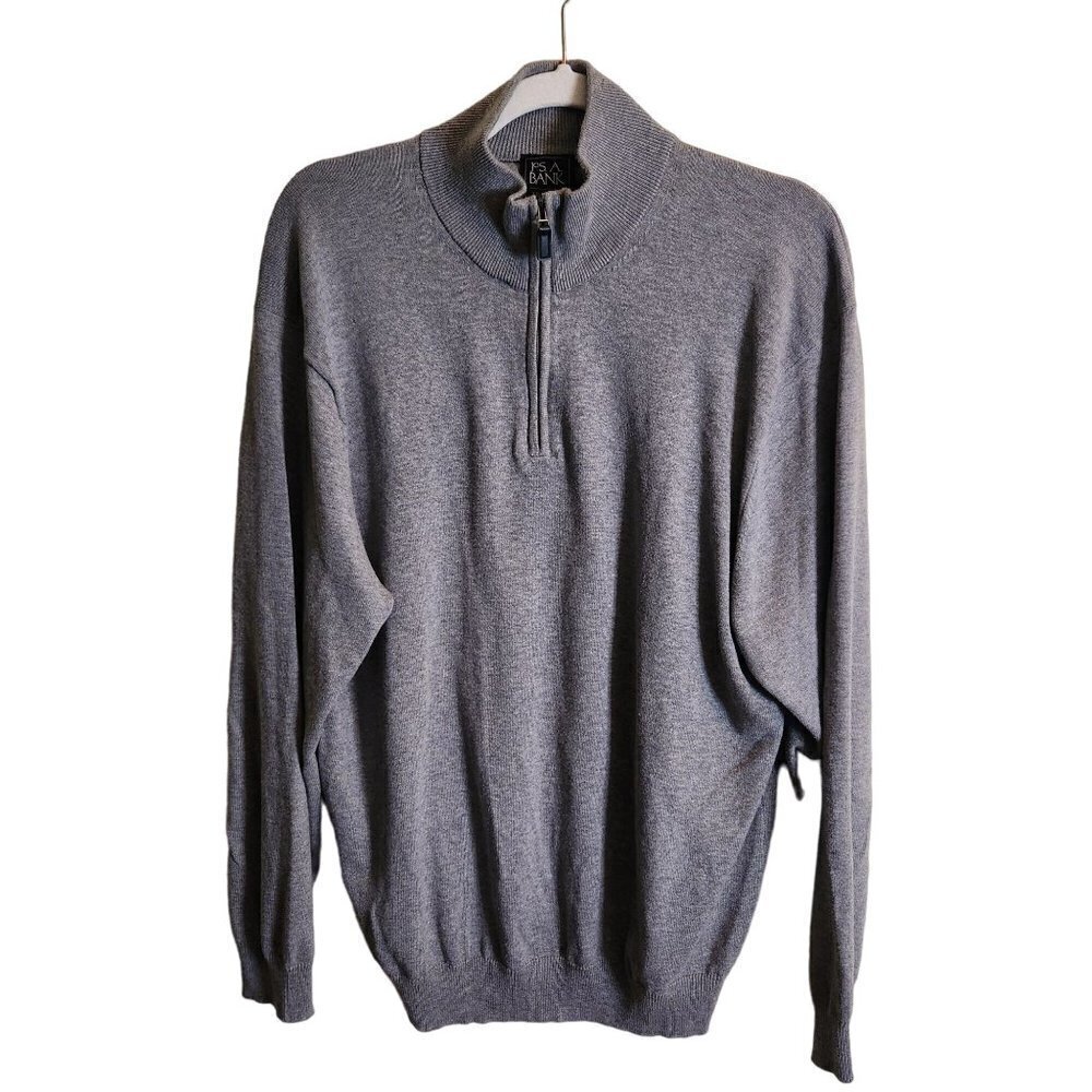 Jos A. Bank Traveler 100% Pima Cotton 1/4 Zip Gray Mock Neck Sweater Size XL